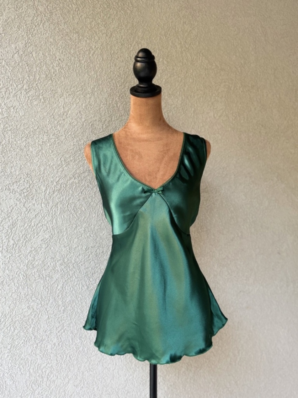 Y2K Old Navy Emerald Green Satin Babydoll Tank Top Coquette Fairycore Size M